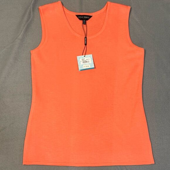 Ming Wang NWT Orange Sleeveless Tank Top XS Knit Scoop Neck Side Slits Layer - Picture 1 of 8